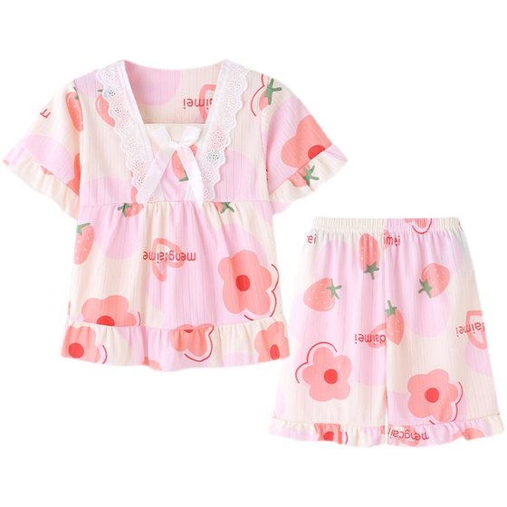 女童睡衣纯棉儿童睡衣夏季卡通薄款短袖母女亲子装可爱中大童夏天