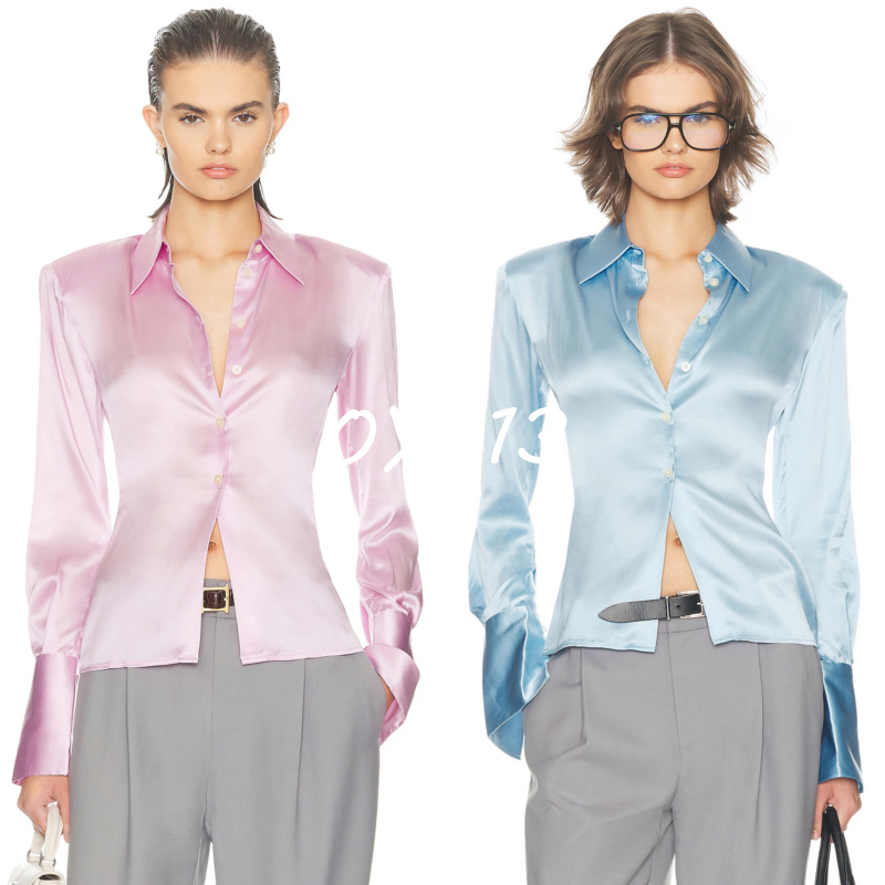 Helsa Boutique Top 25 New Styles Yimengling Same Style Silk Satin Lapel Loose Long-Sleeve Versatile Shirt