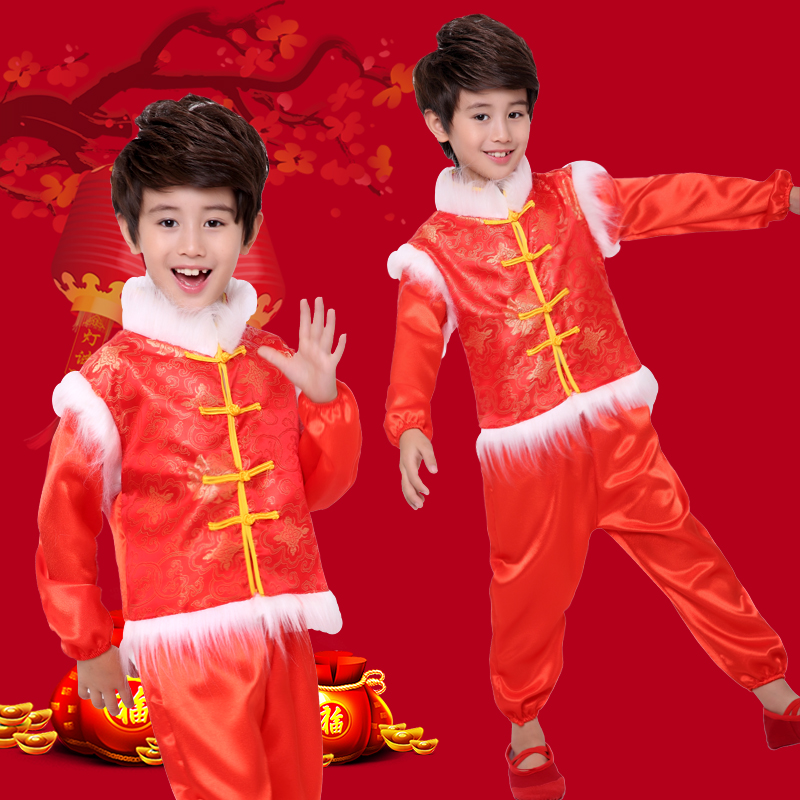 Ngày đầu năm mới Trẻ em Trang phục biểu diễn Yangko Trẻ em Lễ hội Mở cửa Trang phục múa đỏ Trang phục dân tộc Tang Trang Nam và Nữ quần áo bé gái