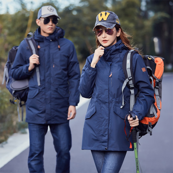 Wolf Outdoor Jacket Women's Autumn and Winter Mid-Length Windproof Travel Three-in-One Thickened Velvet Two-piece Mountaineering Suit for Men