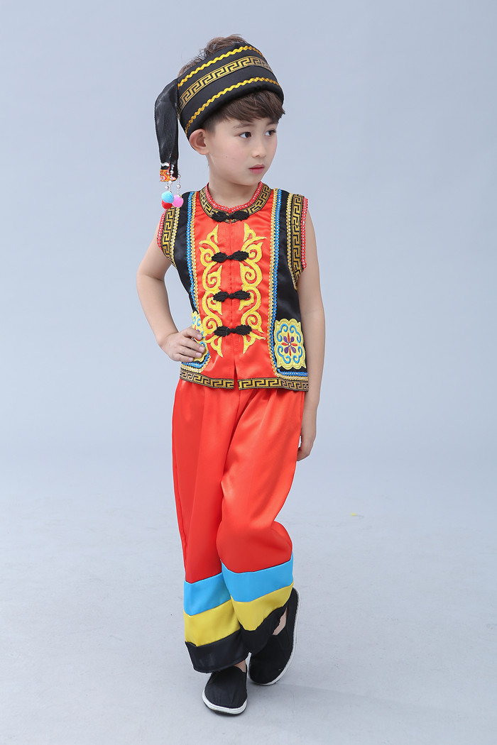 Quần áo trẻ em dân tộc Nu Quần áo trẻ em Achang Trang phục biểu diễn cho trẻ em trai và trẻ em Nữ trang phục biểu diễn múa Nu shop quần áo trẻ em