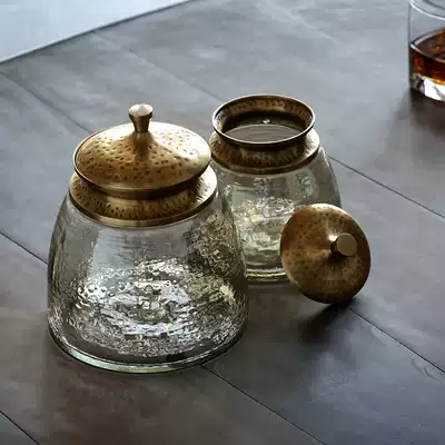 Alley trick xzxzxifa copper glass jar model room ornaments Ornament Storage Coffee beans storage tank
