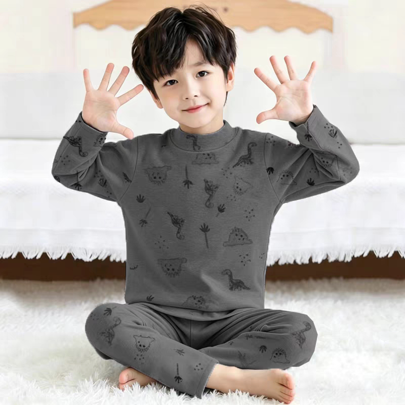 DeRong Warm Children's Home Clothing Underwear Set for Big Children Autumn and Winter Long Sleeve Pajamas for Boys and Girls Bottoming Autumn Clothes