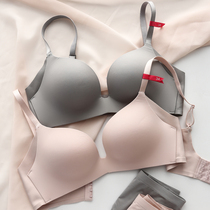 Comfortable seamless underwear women without steel ring thin small chest gathering anti-sagging milk adjustment type bra set