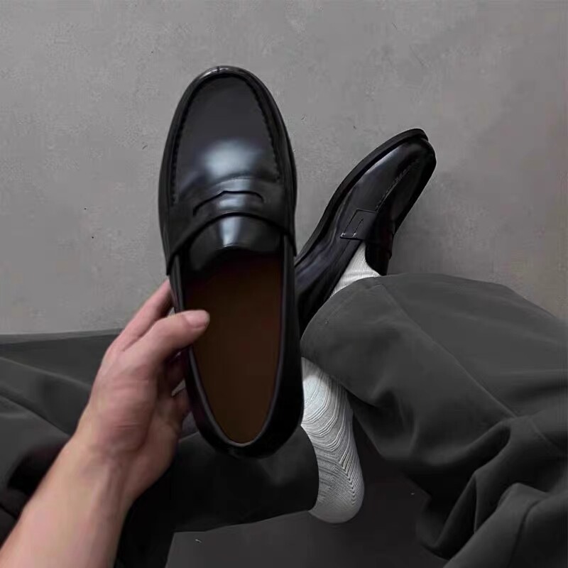 Slip-On Loafers for Men, Invisible Height-Increasing Shoes, Black Derby Shoes, Business Formal Wear, Lazy Commuting Round-Toe Shoes