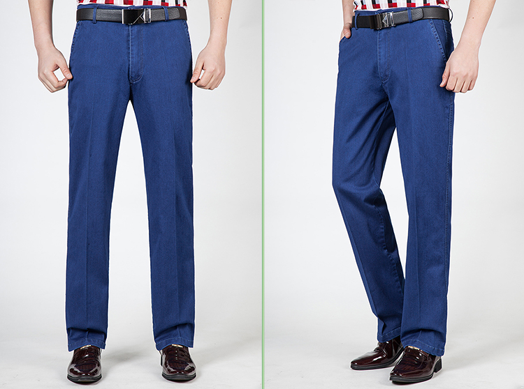 Mùa hè phần mỏng người đàn ông trung niên của cao eo căng jeans loại lỏng kích thước lớn nam thẳng quần dài quần thể thao