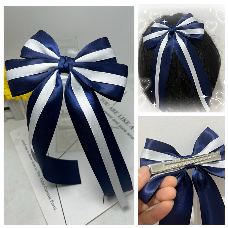Blue and White Color Scheme, Navy-Style Ribbon Headwear in Navy Blue and White