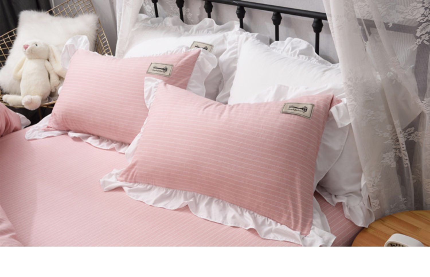 Net rửa sạch bông màu đỏ 1.8 gia đình bốn cô gái công chúa gió chải giường bông vải quilt tim ins Bộ đồ giường gió - Bộ đồ giường bốn mảnh chăn ga gối cao cấp nhập khẩu