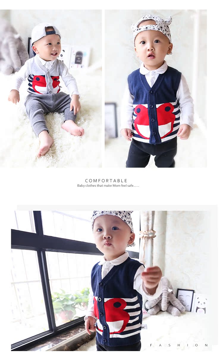 Áo vest bé gái mùa xuân và mùa thu 0-1-2 tuổi bé gái nam mặc áo cotton mỏng mùa thu và áo len dệt kim mùa đông thoi trang tre em
