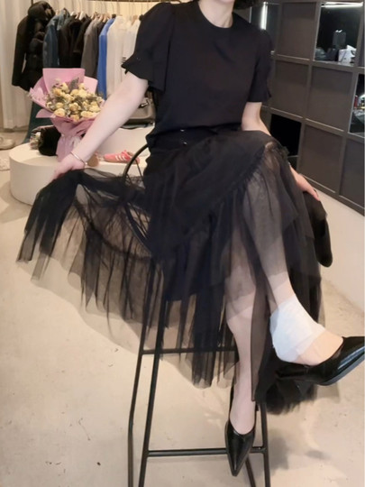 大码女装高级轻奢设计感纱裙半身裙2025春夏新款梨型a字中长裙子