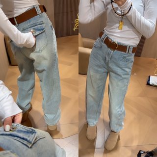 欧货后兜牛仔小弯刀牛仔裤女2026大码宽松遮肉小个子春季阔腿裤子