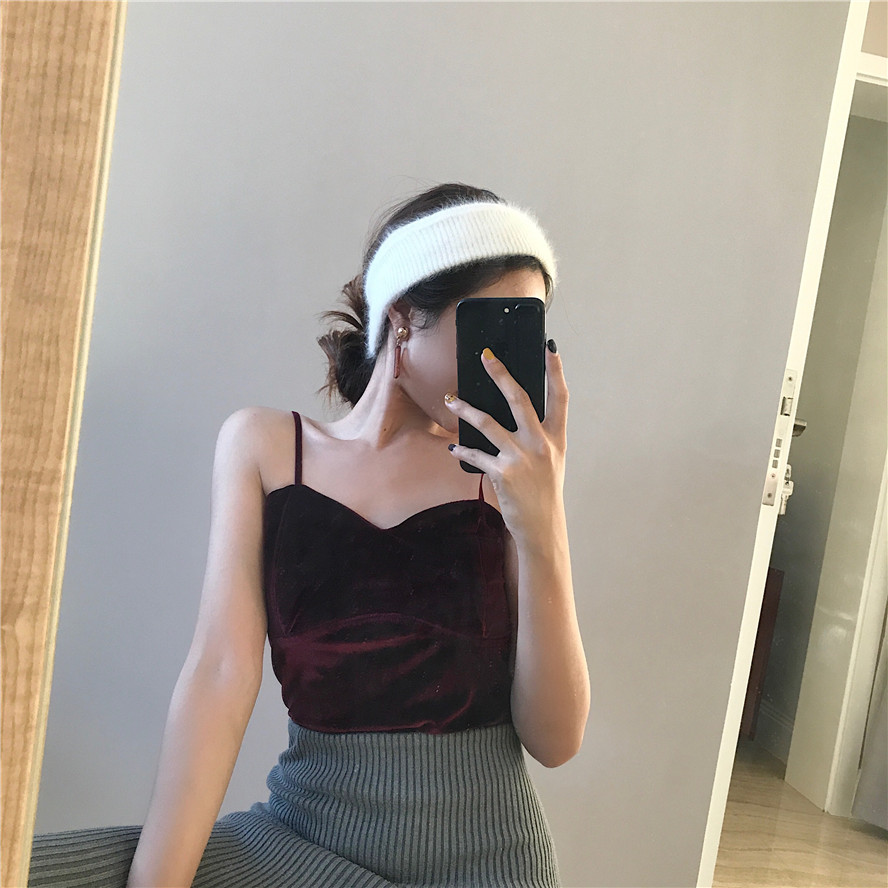 Mùa hè 2018 mới tối với cùng một đoạn nhung quấn ngực nhỏ sling Đầm ôm sát eo áo thun cổ chữ V áo khoác nỉ nữ