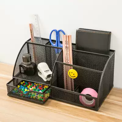 Desktop multifunctional creative pen holder wrought iron metal grid stationery rack sundries combination storage Post-It box