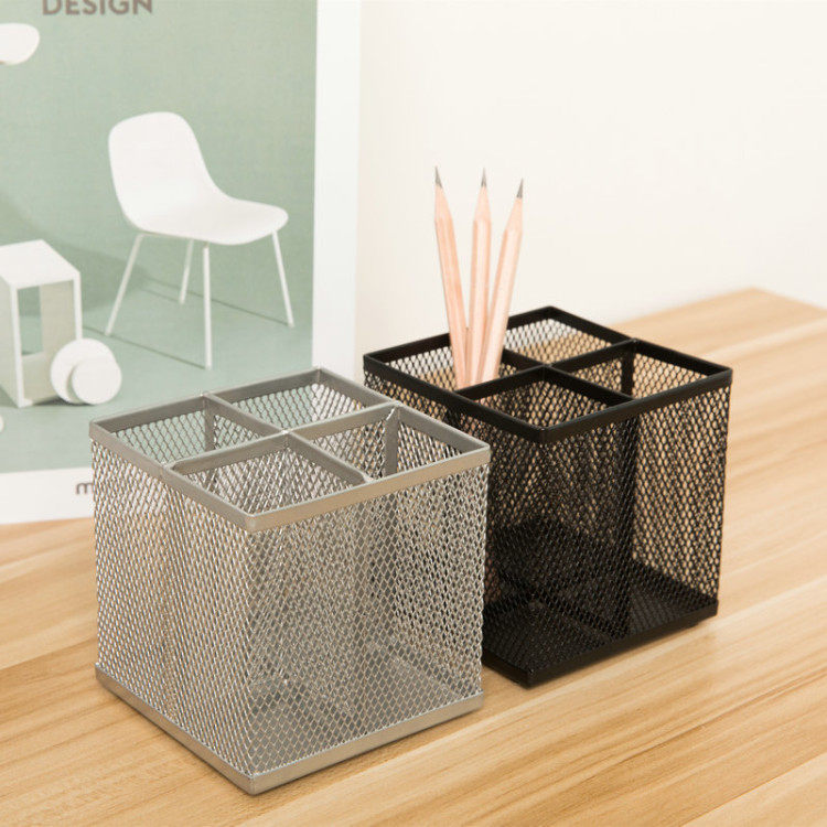 Creative pen holder office desktop storage box student simple round stationery frame iron metal makeup brush finishing frame