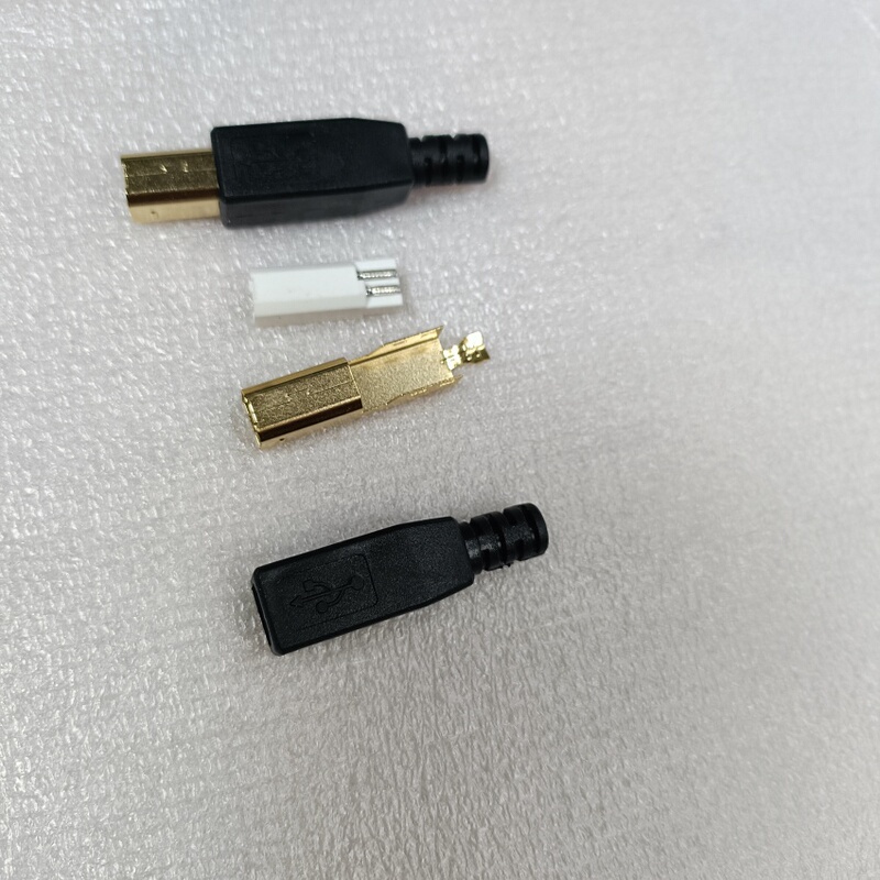 Usb-B Type Male Square Port Weldable Wire Type USB Male Base Three-Piece Set USB Gold-Plated Plug