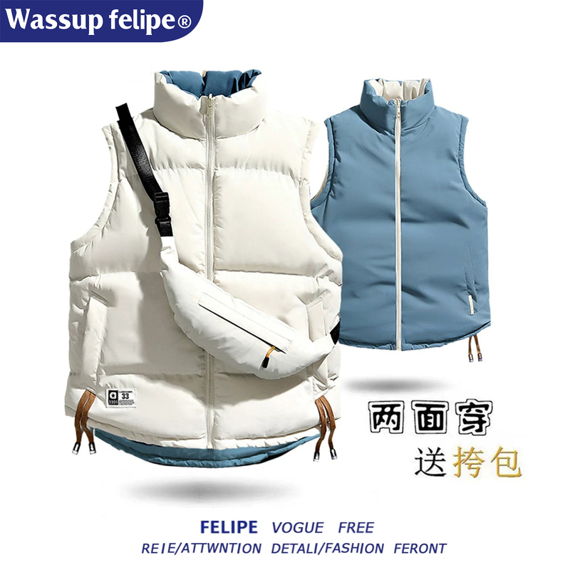2026 Autumn and Winter Reversible down Cotton Vest for Men and Women, Thickened Couple's Sleeveless Cotton Vest, Available for Group Purchase and Customization