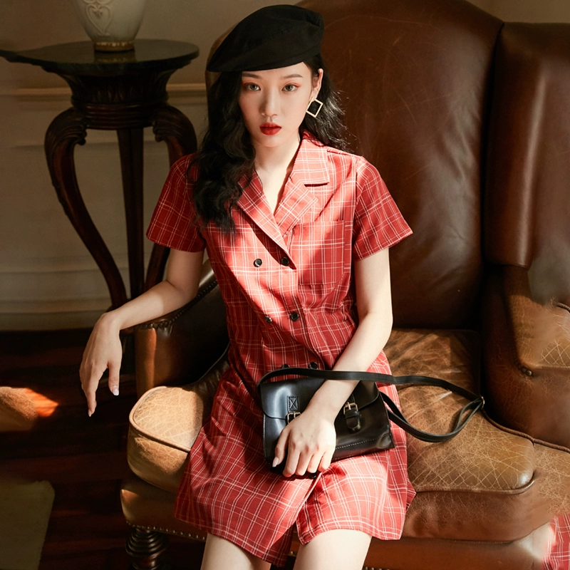 Twilight học sinh áo sơ mi váy nhỏ retro phong cách Hồng Kông eo thiết kế eo phụ nữ váy kẻ sọc kiểu Pháp - Sản phẩm HOT