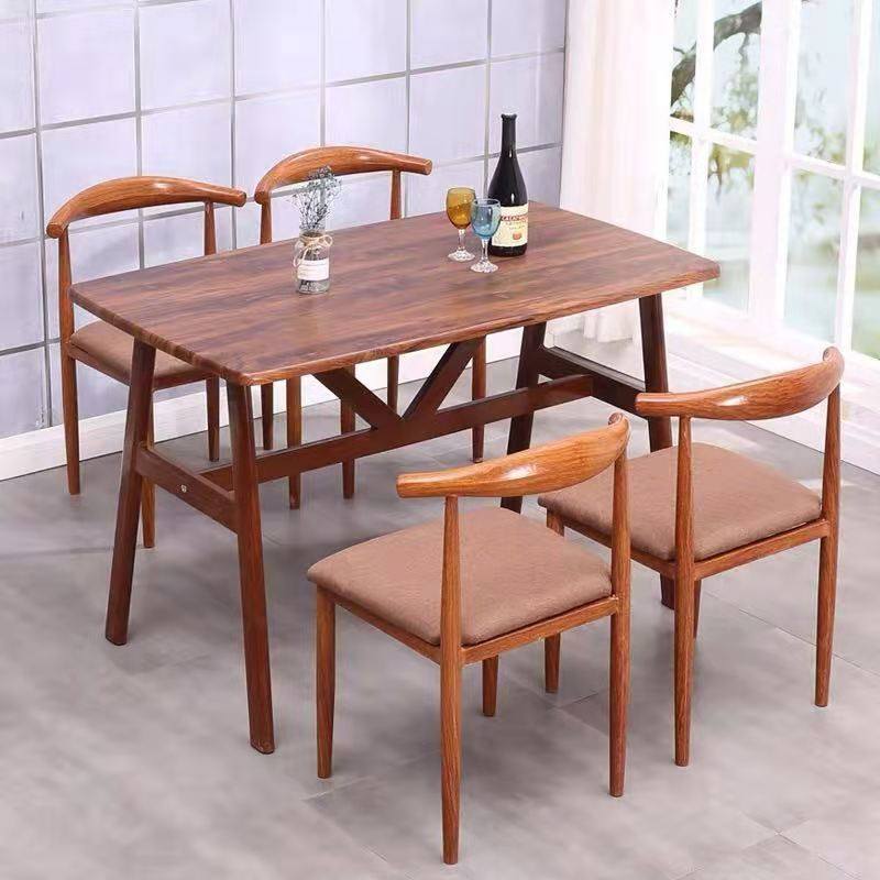 Fast Food Table Chairs Combined Snack Milk Tea Sweet Shop Coffee Hall Themed Hotel Chairs Imitation Solid Wood Iron Art Horn Chair