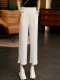 Lazy style breathable sweat-absorbent loose cotton and linen wide-leg pants 2026 summer new lemon yellow slimming linen eight-quarter pants