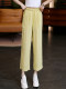 Lazy style breathable sweat-absorbent loose cotton and linen wide-leg pants 2026 summer new lemon yellow slimming linen eight-quarter pants
