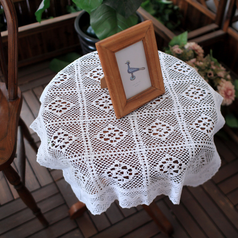American country beautiful hollow tablecloth white crochet retro cover towel coffee table bedside table cloth art literary shooting