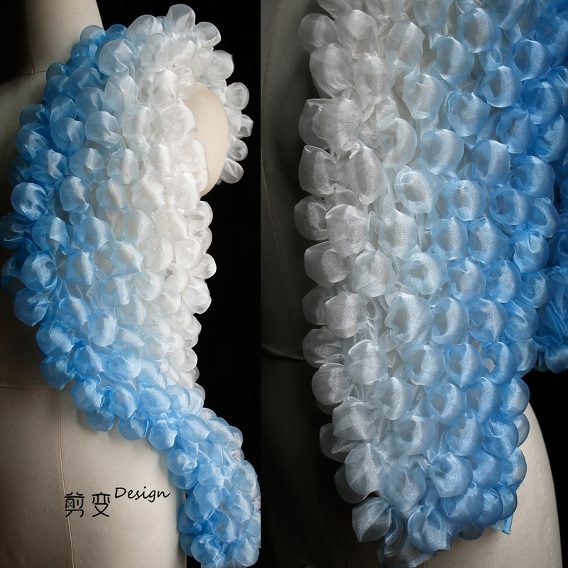 Blue and White Gradient Stereo Small Bubble Water Light Mesh Fabric Creative Crystal Yarn Handmade Decorative Skirt Clothing Fabric