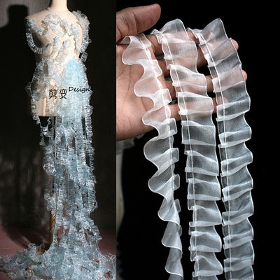 Transparent pleated small lotus leaf edge clothing fabric skirt hem decoration thin mesh lace designer accessory fabric