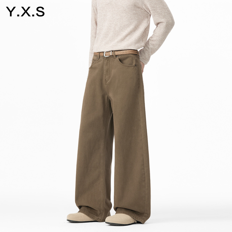 Brown Jeans for Men 2026 New Autumn Hot Style American High Street Loose Straight-Leg Wide-Leg Long Pants for Men
