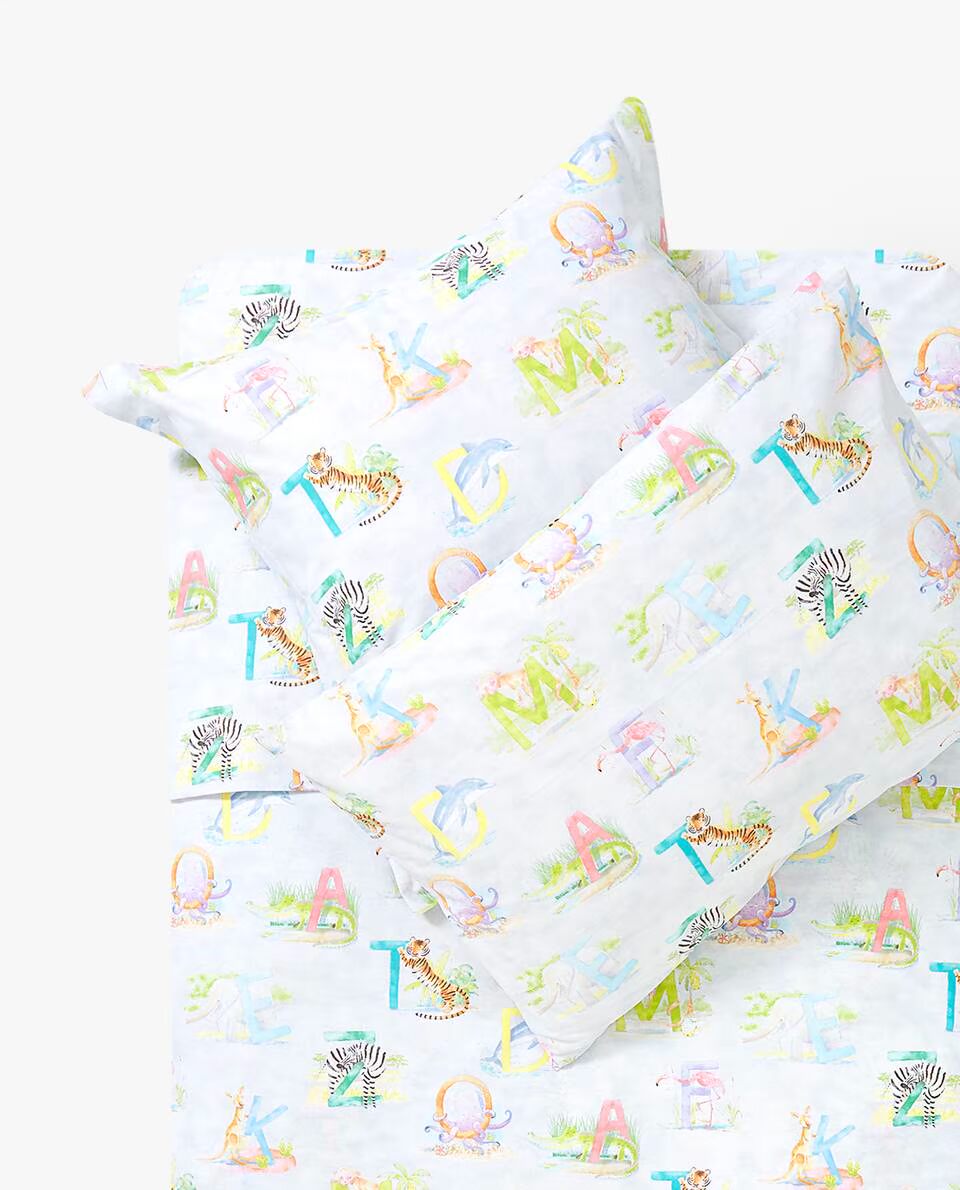 Zara Home KIDS loạt các động vật và chữ in trên tờ 47386089999 - Khăn trải giường ra giường màu xám