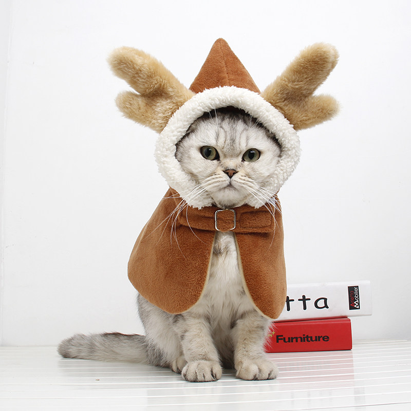 Pet cat small and medium dog teddy bear festival dress antler cloak cute cloak autumn and winter warm and cold