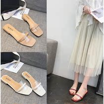 Slippers female summer 2018 new transparent fashion outside wear Joker flat bottom one-word drag Korean version of low-heed Hong Kong style cool slippers