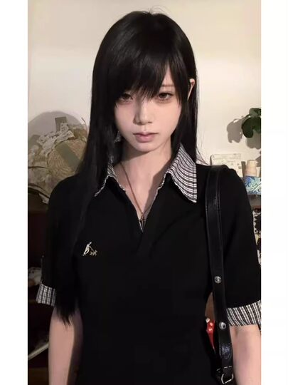 American Retro Plaid Patchwork Polo Collar Short-Sleeved T-Shirt for Women Summer 2026 New Style Y2K Hot Girl Fake Two-Piece Top