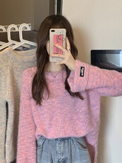 Autumn and winter korean version 2025 new style short front and long back colorful outer wear loose lazy style thickened long-sleeved knitted sweater for women