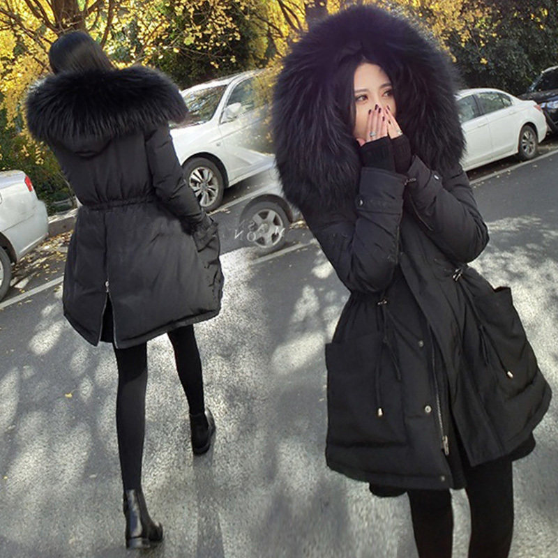 White duck down jacket women's mid-length autumn and winter hooded thickened jacket ultra-light casual