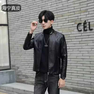 2021 autumn Haining Leather leather clothing men's soft leather sheep leather car jacket Korean slim coat tide
