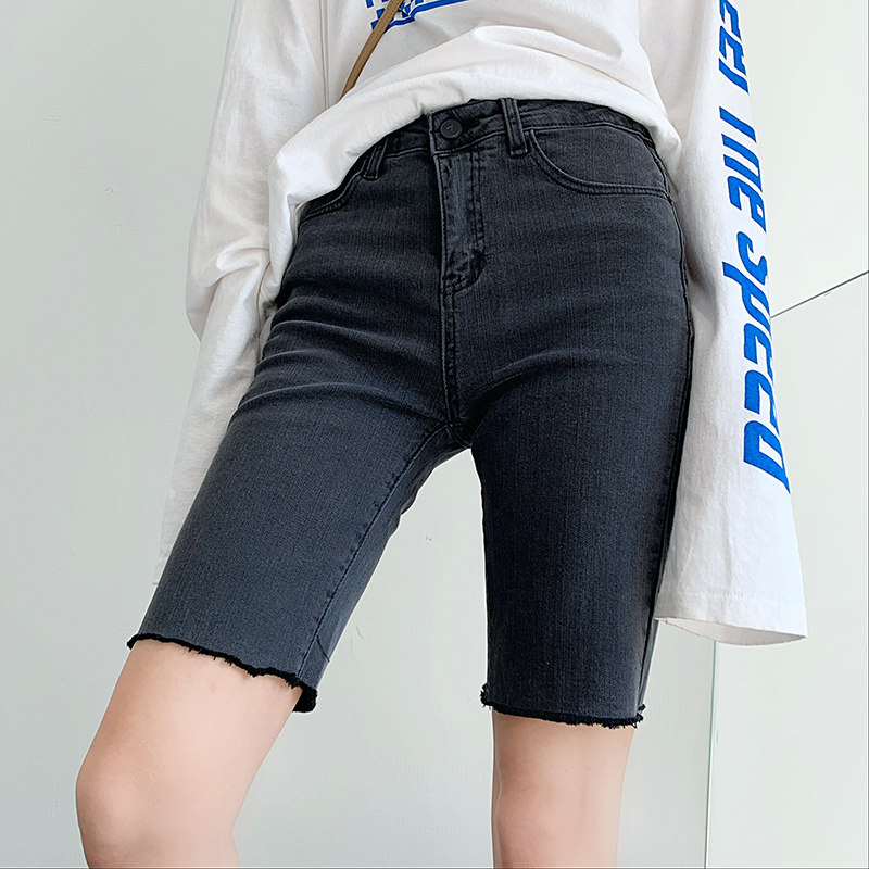 Yang Mi with the same high-waisted denim shorts women's summer tight thin 2021 new elastic five-point pants cycling five-point pants