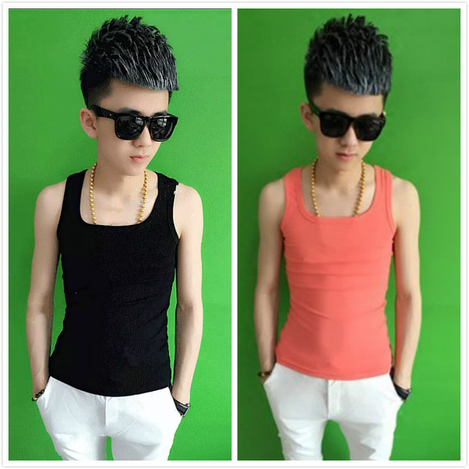 Linh hồn băng đảng cổ áo mồ hôi vest hộp đêm nhà tạo mẫu tóc căng Slim rắn màu cản trở xã hội nhanh áo thun nam thể thao