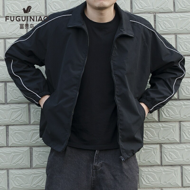 Spring Autumn Season Thin Jacket Man Han's Version Loose Trend 100 Hitch Handsome Sports Day Ensemble Retro Tide Sign Men's Jacket