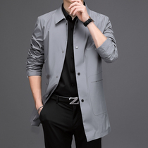 Windbreaker men long business high-end 2021 autumn new mens coat spring and autumn casual lapel coat