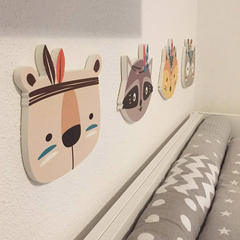 ins creative cartoon wall sticker children's room nursery wall decoration wood-plastic plate Animals removable wall stickup pendant