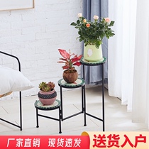 Outdoor courtyard garden balcony flower shelf shelf ladder floor-to-ceiling multi-layer wrought iron potted ornaments shelf