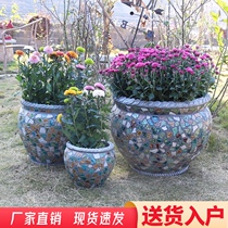 Mediterranean style flowerpot large medium and small high-end floor-landing garden green gardening creative decoration potted ornaments