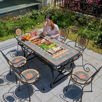 BBQ Table Outdoor courtyard garden European iron tables and chairs combination household commercial charcoal barbecue terrace table