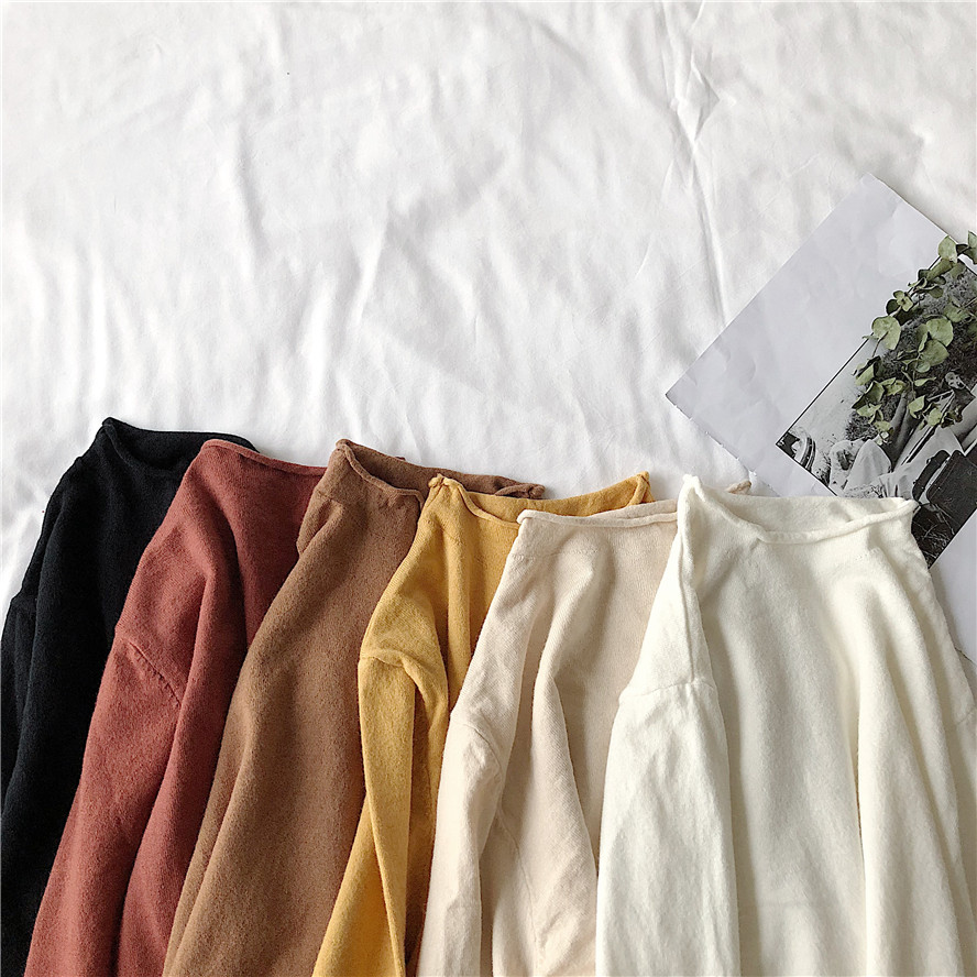 Da Ayi mềm mại, phần cashmere mỏng pha trộn nửa cổ cao chạm đáy áo sơ mi nữ dài tay mùa thu và áo len hoang dã mùa đông áo cardigan nữ