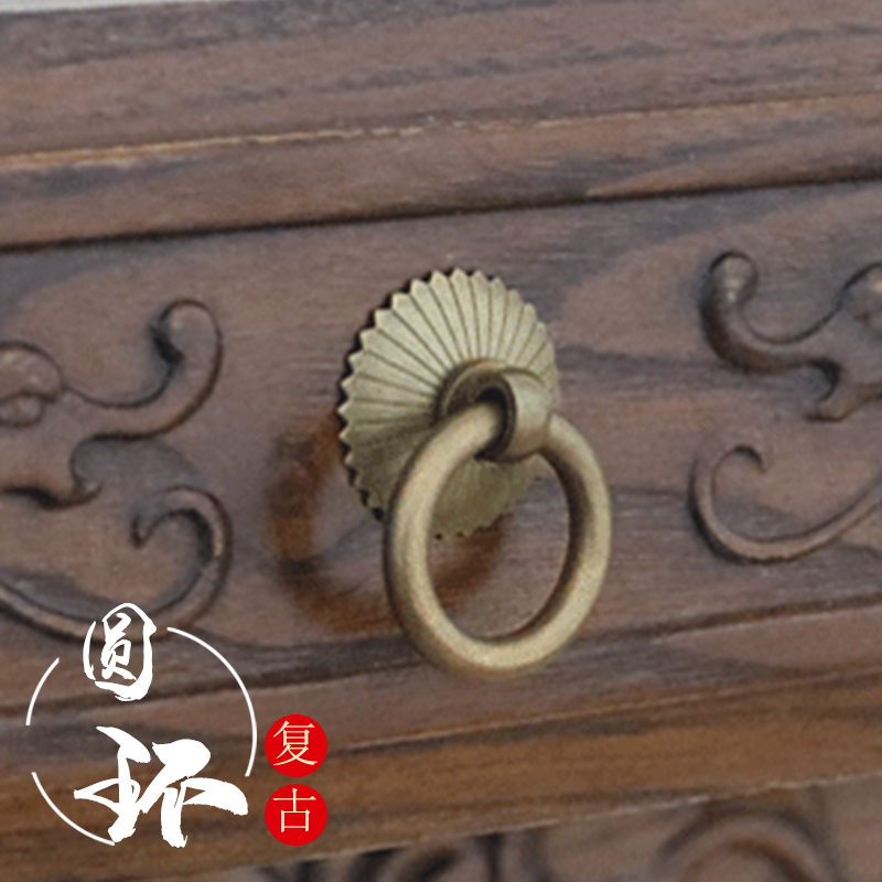 Chinese medicine cabinet handle pull ring antique drawer pure copper Chinese cabinet door brass bedside table small overall cabinet furniture handle