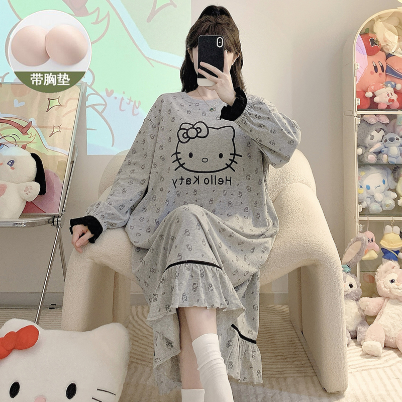 Plus Size 100kg Nightgown for Women, Spring and Autumn Long-Sleeved with Chest Pads, Maternity Pure Cotton Pajamas, Can Be Worn Outside, Long Style Plus Size 100kg Nightgown for Women, Spring and Autumn Long-Sleeved with Chest Pads, Maternity Pure Cotton Pajamas, Can Be Worn Outside, Long Style