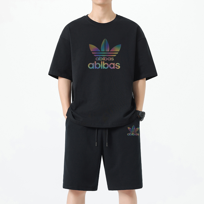 Summer Pure Cotton Sports Suit for Men, Loose Large Size Round Neck Short-Sleeved T-Shirt, Running Fitness Wear, Breathable Two-Piece Trendy Set Summer Pure Cotton Sports Suit for Men, Loose Large Size Round Neck Short-Sleeved T-Shirt, Running Fitness Wear, Breathable Two-Piece Trendy Set