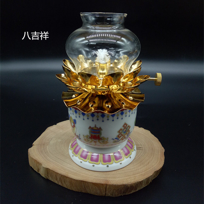 Small number of oil cups Home Buddha lotus light Eight auspicious ghee oil lamp gold sand ghee lamp ceramic lotus light windproof