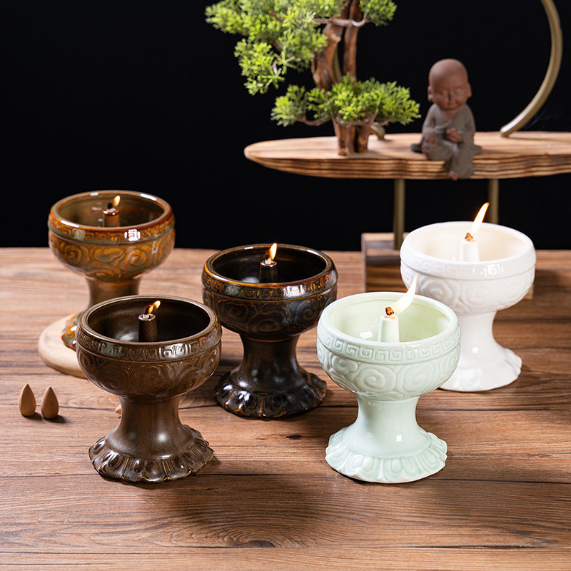 Vintage Soufflé Lamp Ceramic Oil Lamp Large Lamp Holder Buddha Lamp Home Lamp Buddha Front Lamp Vintage