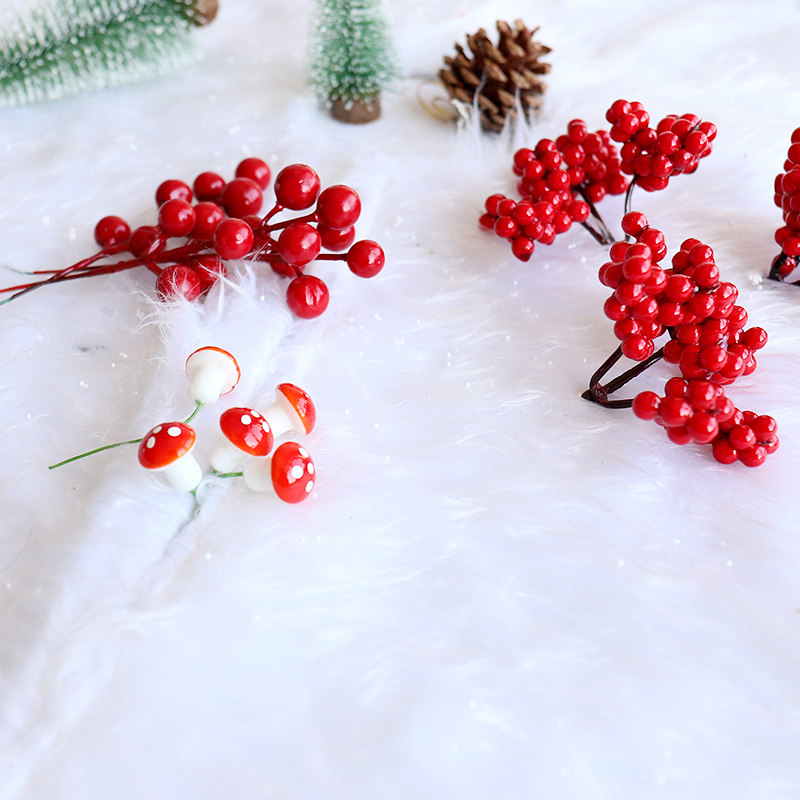 Christmas tree decoration Red fruit branches Mushroom Rattan accessories DIY Material pack Christmas decoration props Foam berries